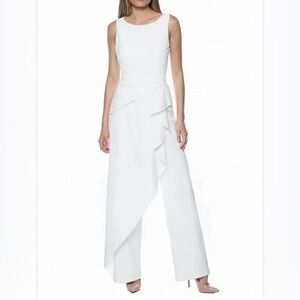 Marina White Sleeveless Jumpsuit with Flutter One-Side Design Size 4